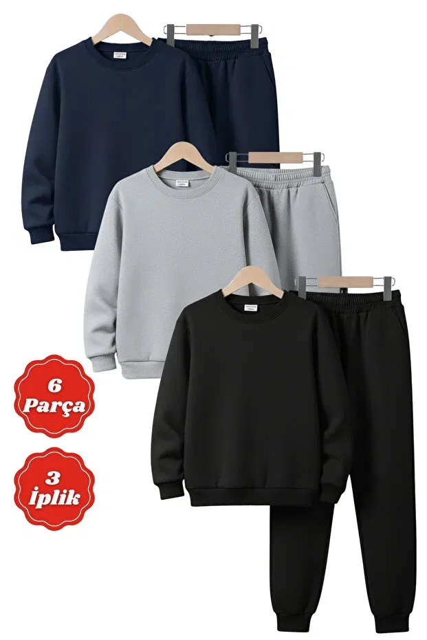 Детский спортивный комплект для мальчиков утепленный 3-слойный Fyk Kids, Navy Blue-Grey-Black