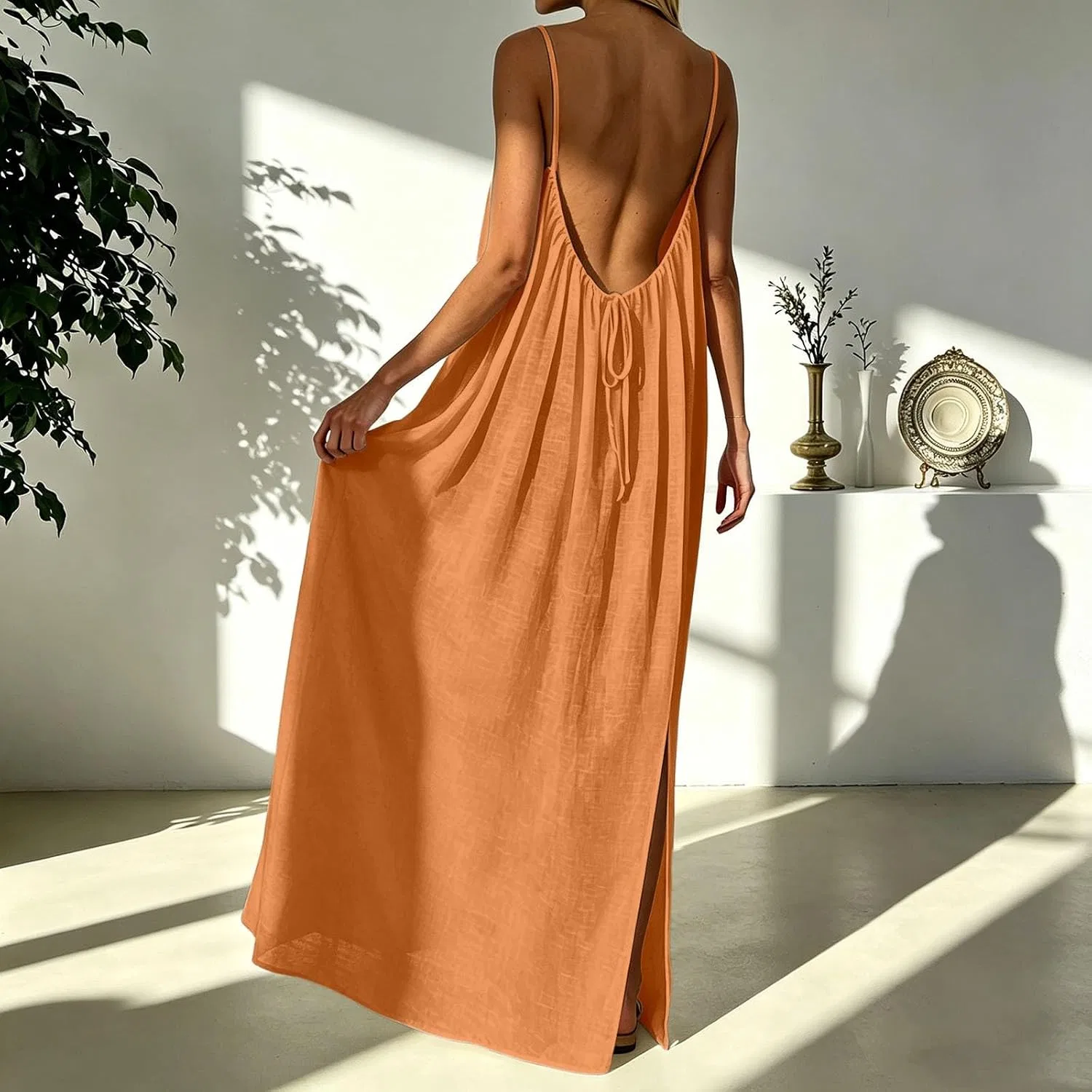 Женское летнее макси-платье на бретельках Swing, Orange — фото 3