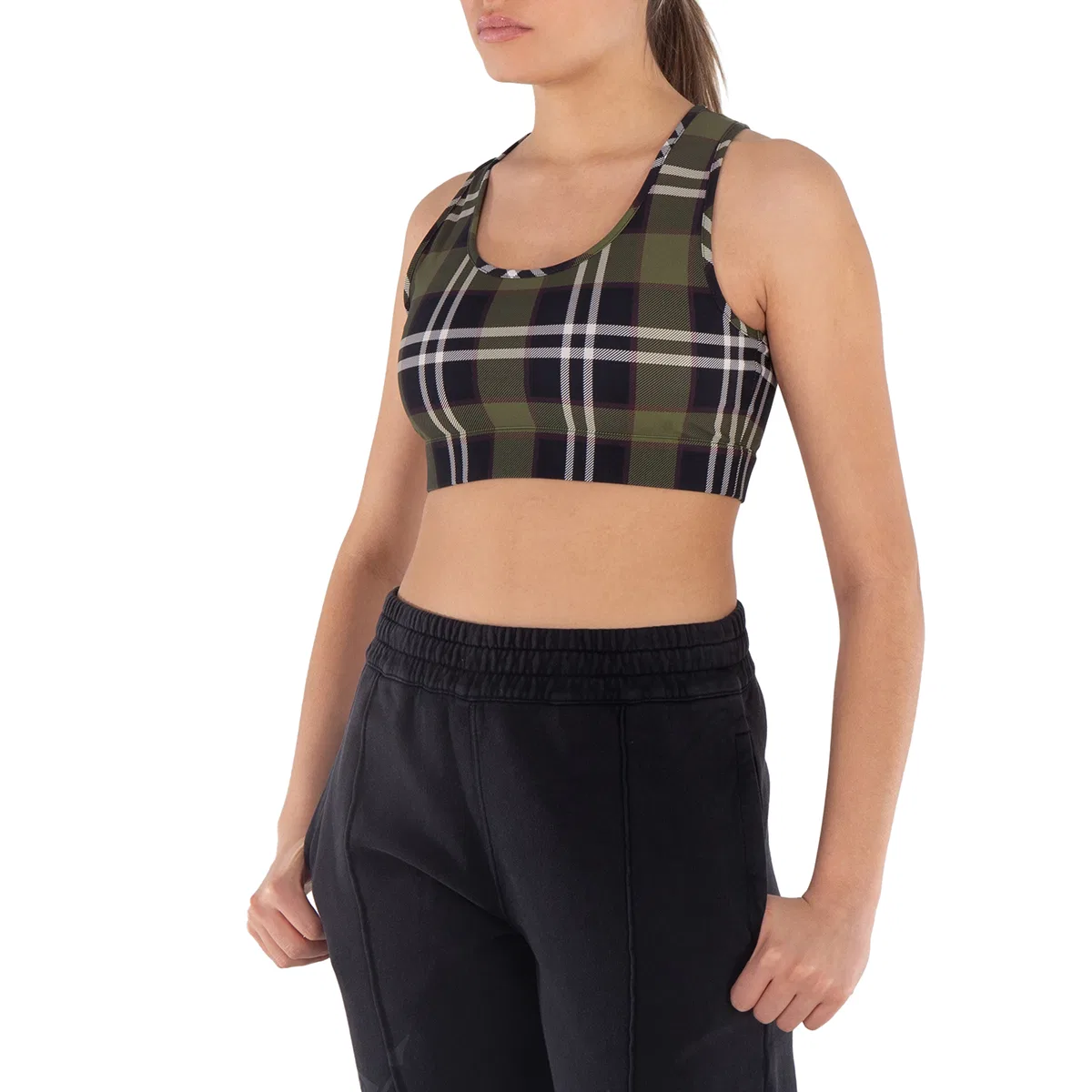 Топ-майка укороченный с принтом Immy Vintage Check Cropped Tank Top Burberry, Dark Olive Green Chk