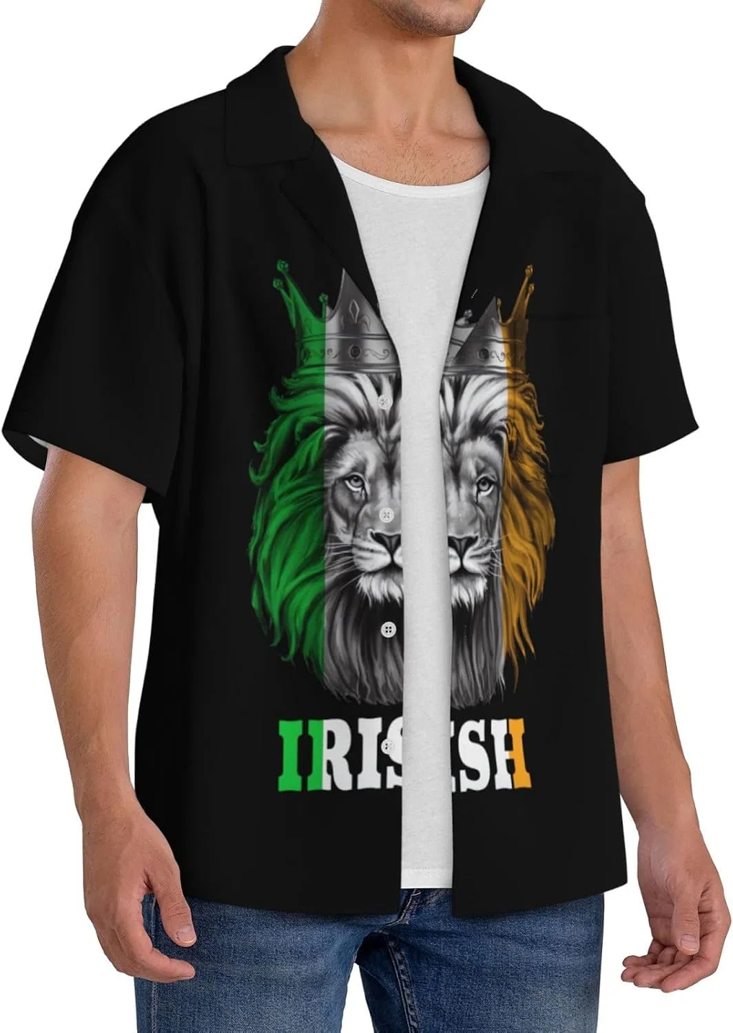 Мужская повседневная рубашка с коротким рукавом King Lion Irish Flag, Black — фото 2