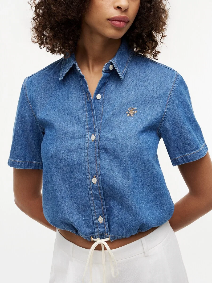 Блузка TOMMY HILFIGER "Boxy Fit Short Sleeve" из синего джинсового материала — фото 2