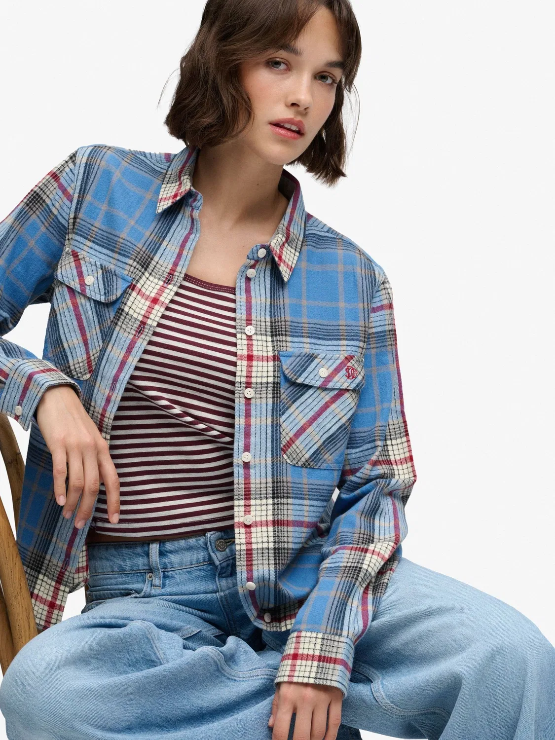 Небесно-голубая фланелевая рубашка в клетку Superdry Lumberjack — фото 4
