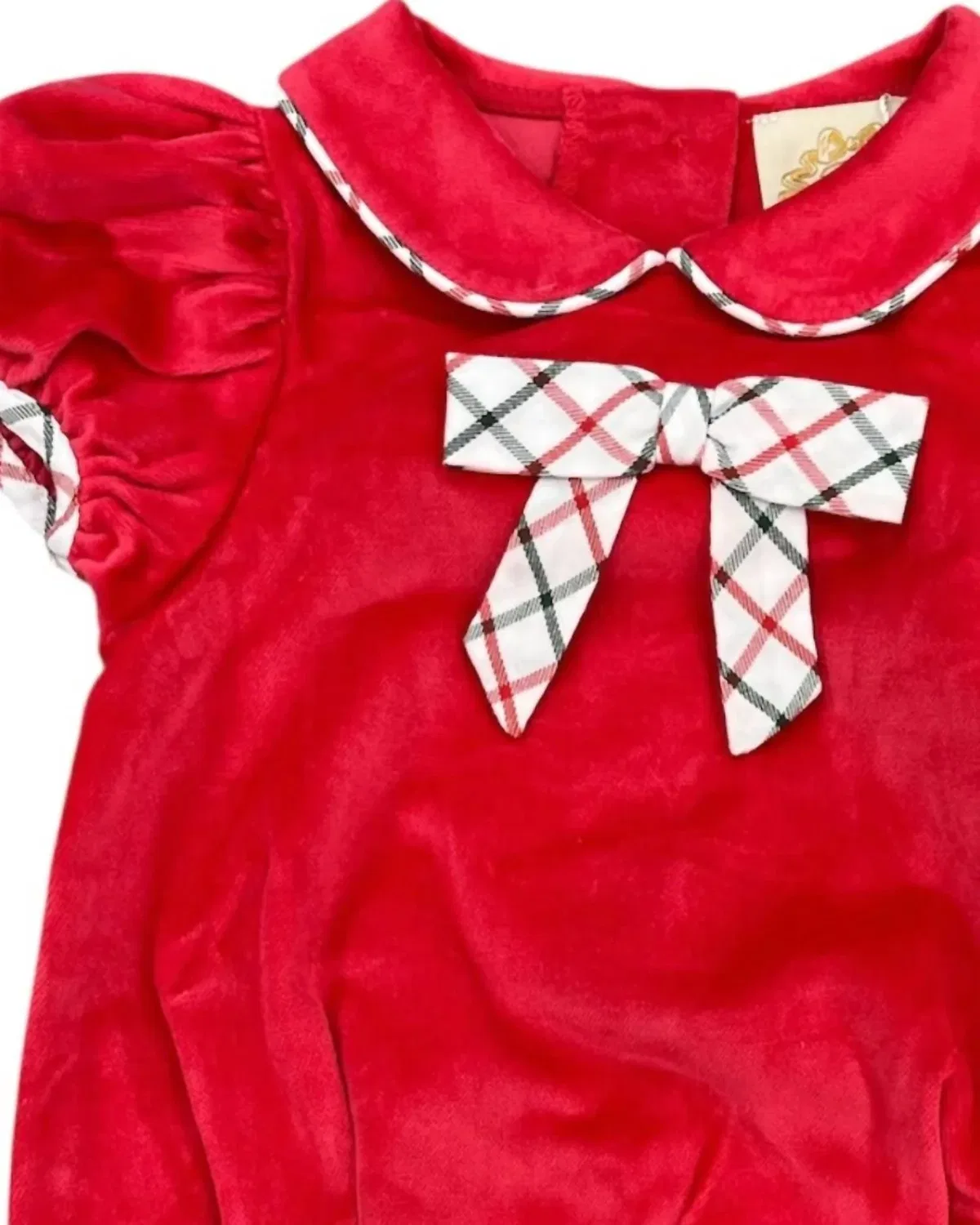 Детский боди-комбинезон для девочек с бантом Banks Bow Bubble The Beaufort Bonnet Company, Red Velveteen — фото 2