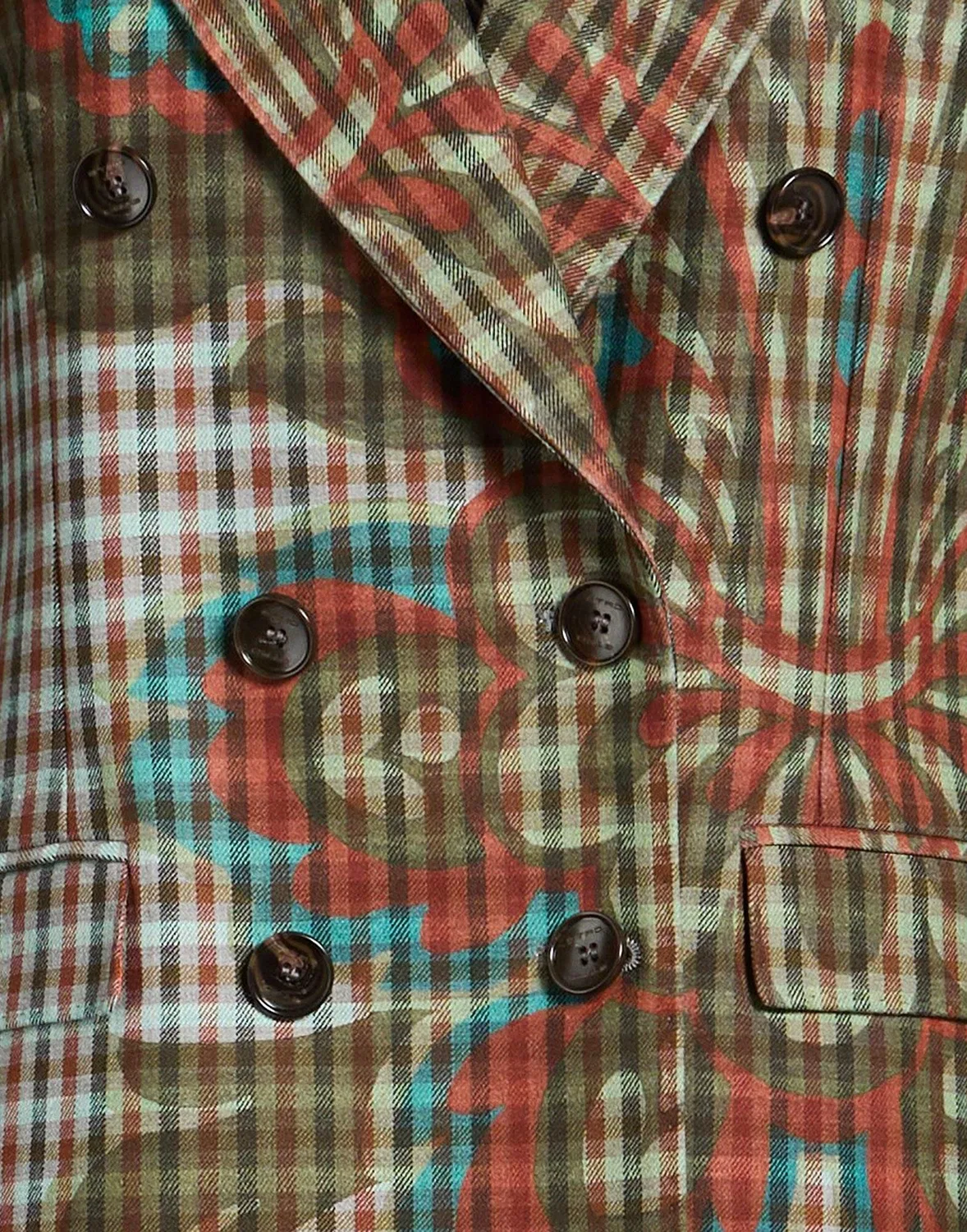 Женский двубортный пиджак в клетку Etro, красно-оранжевый — фото 4