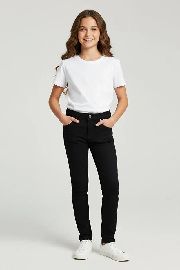 Детские брюки для девочек зауженные Happy gabardine girl pants Mutlu Kids, Black