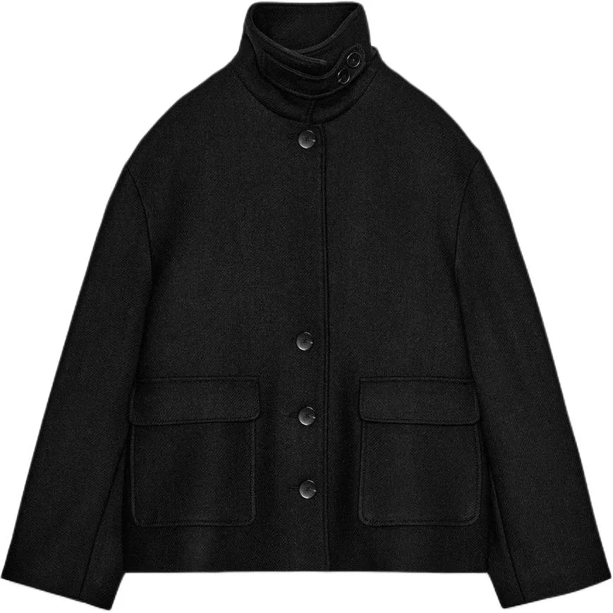 Женское пальто с воротником-стойкой Black ZARA, Черный