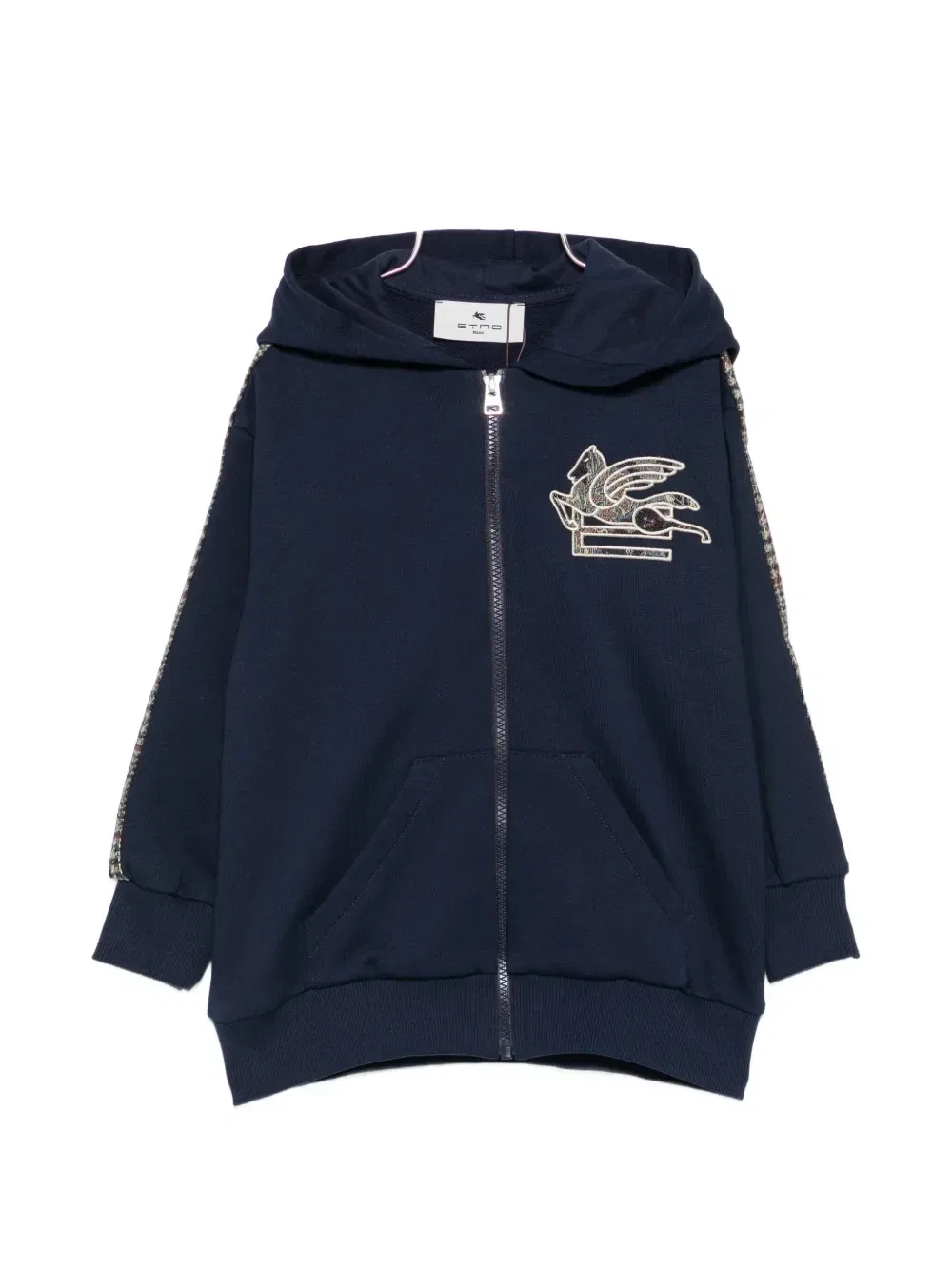 Худи с вышивкой Пегаса и клетчатой окантовкой Etro Kids, синий