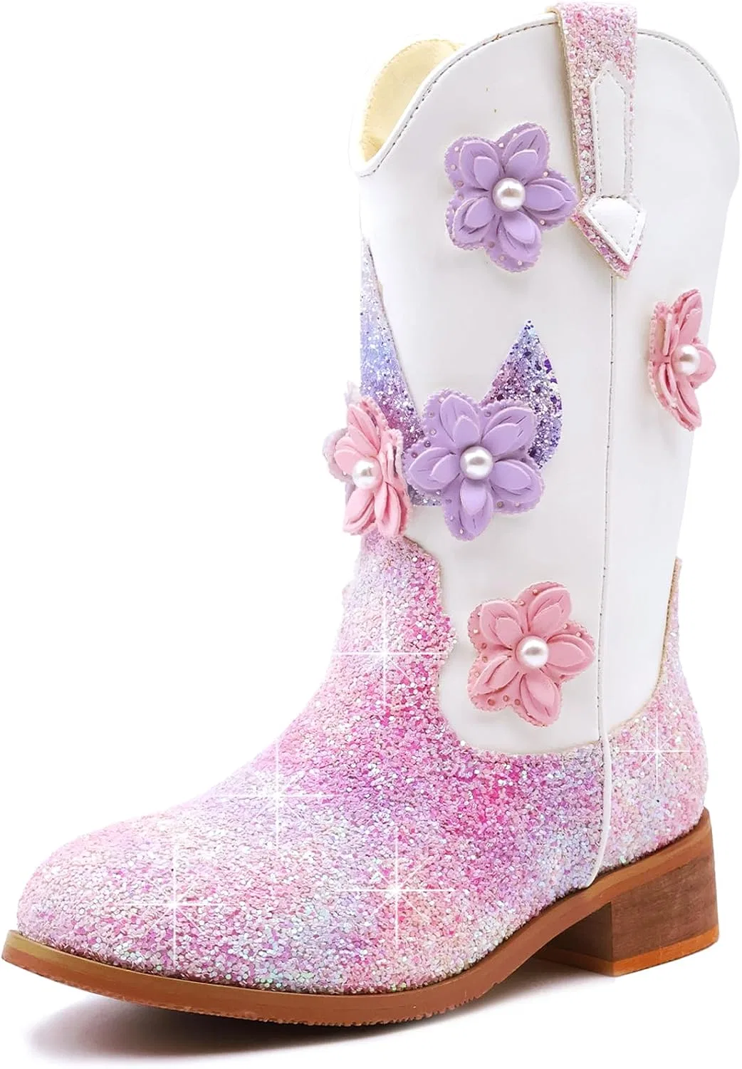 Детские сапоги для девочек с блестками Western Boots Fmiiour, White