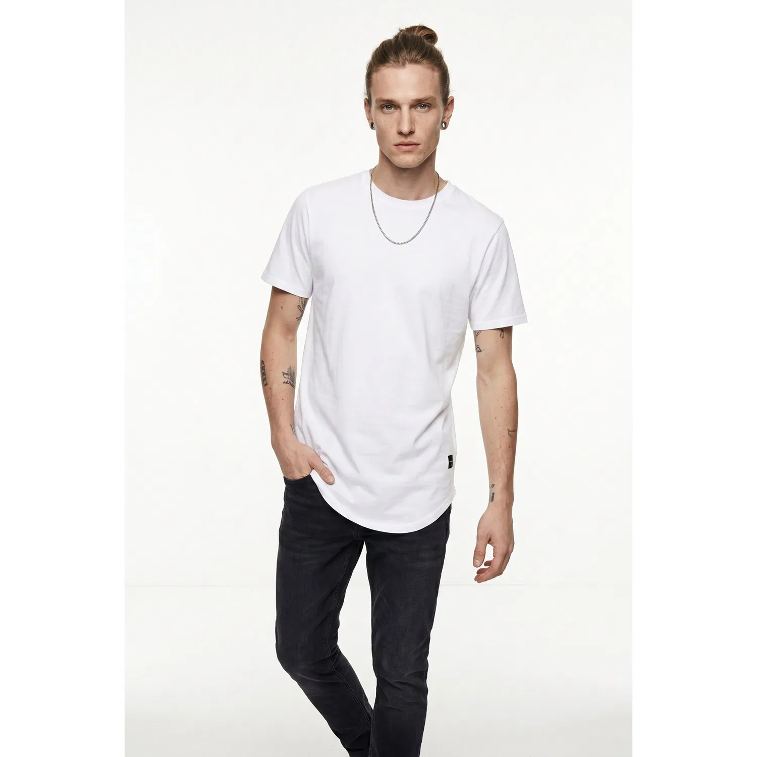 Детская футболка с длинным кроем Only & Sons, Bright White/Black — фото 2