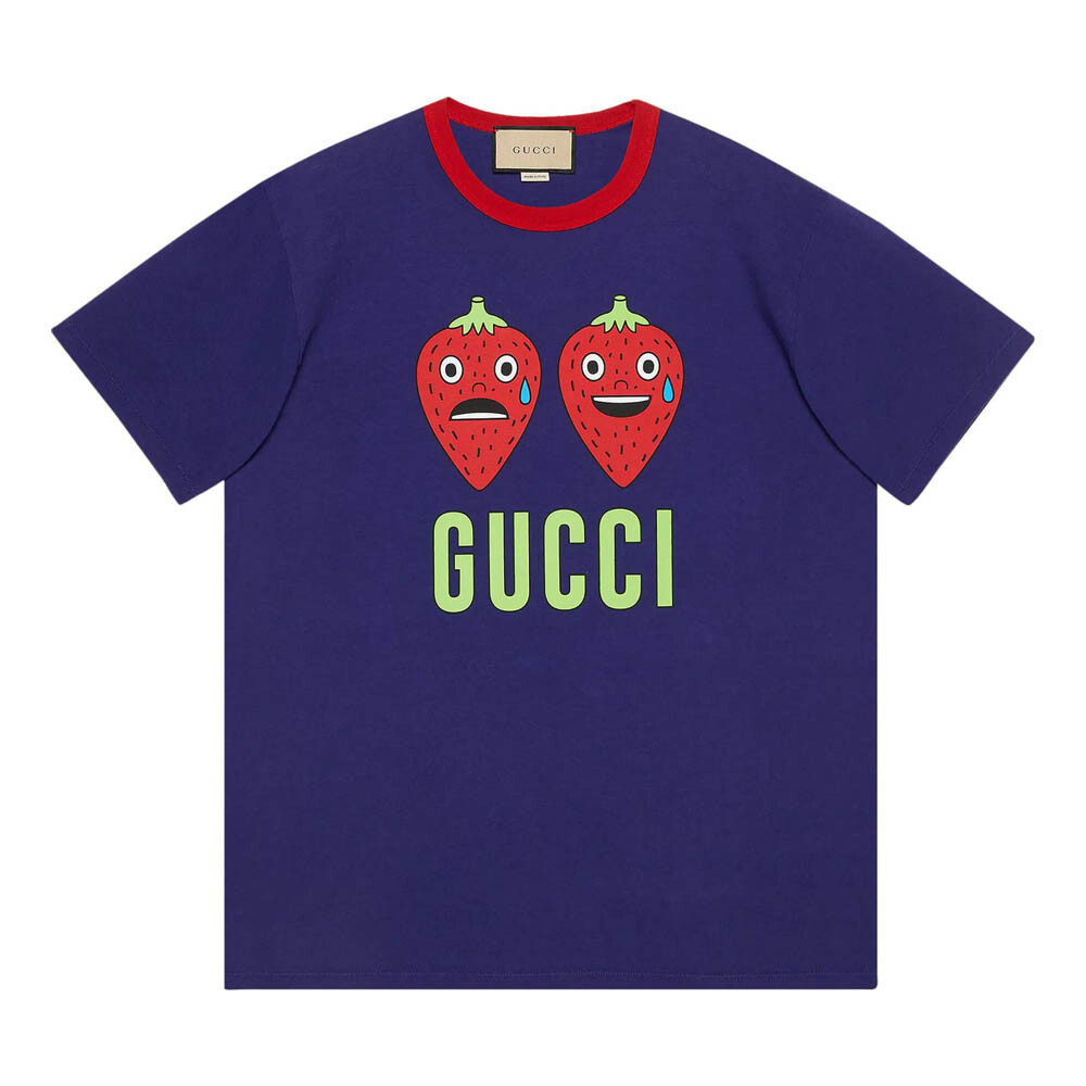 

Футболка Gucci Strawberry Print Cotton, темно-синий