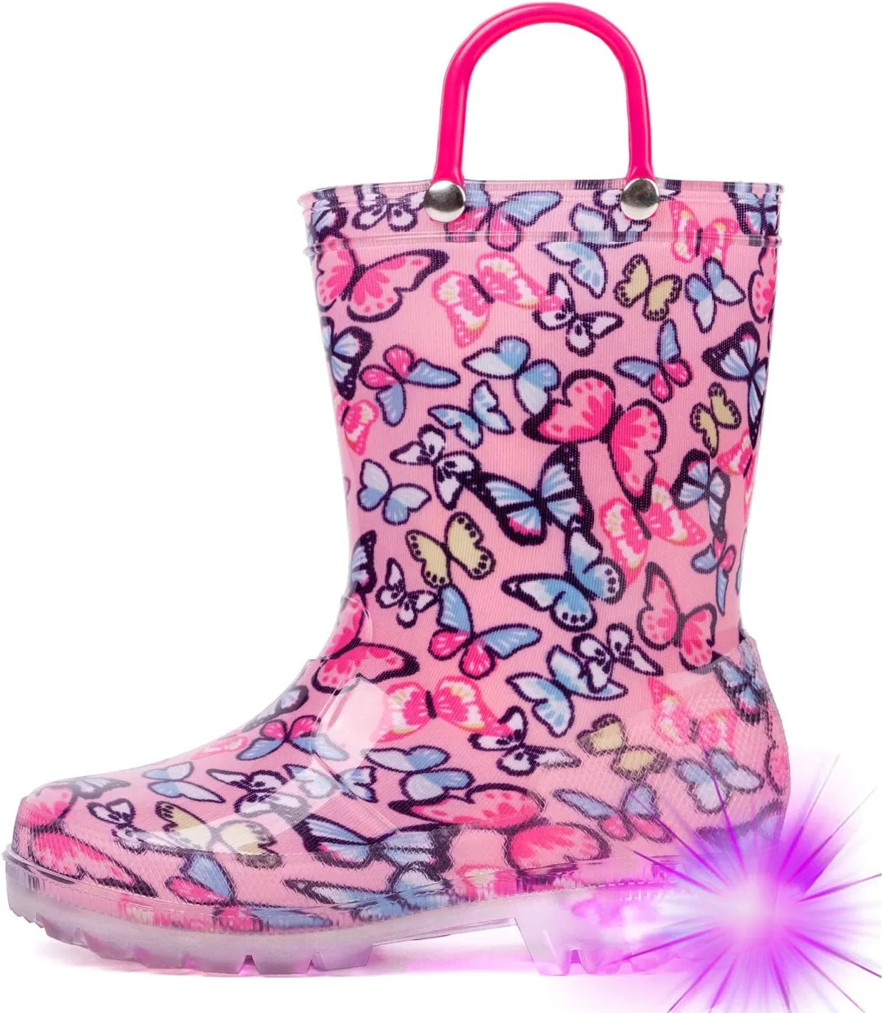 Детские резиновые сапоги со светящейся подошвой для девочек HugRain, Butterfly Pink