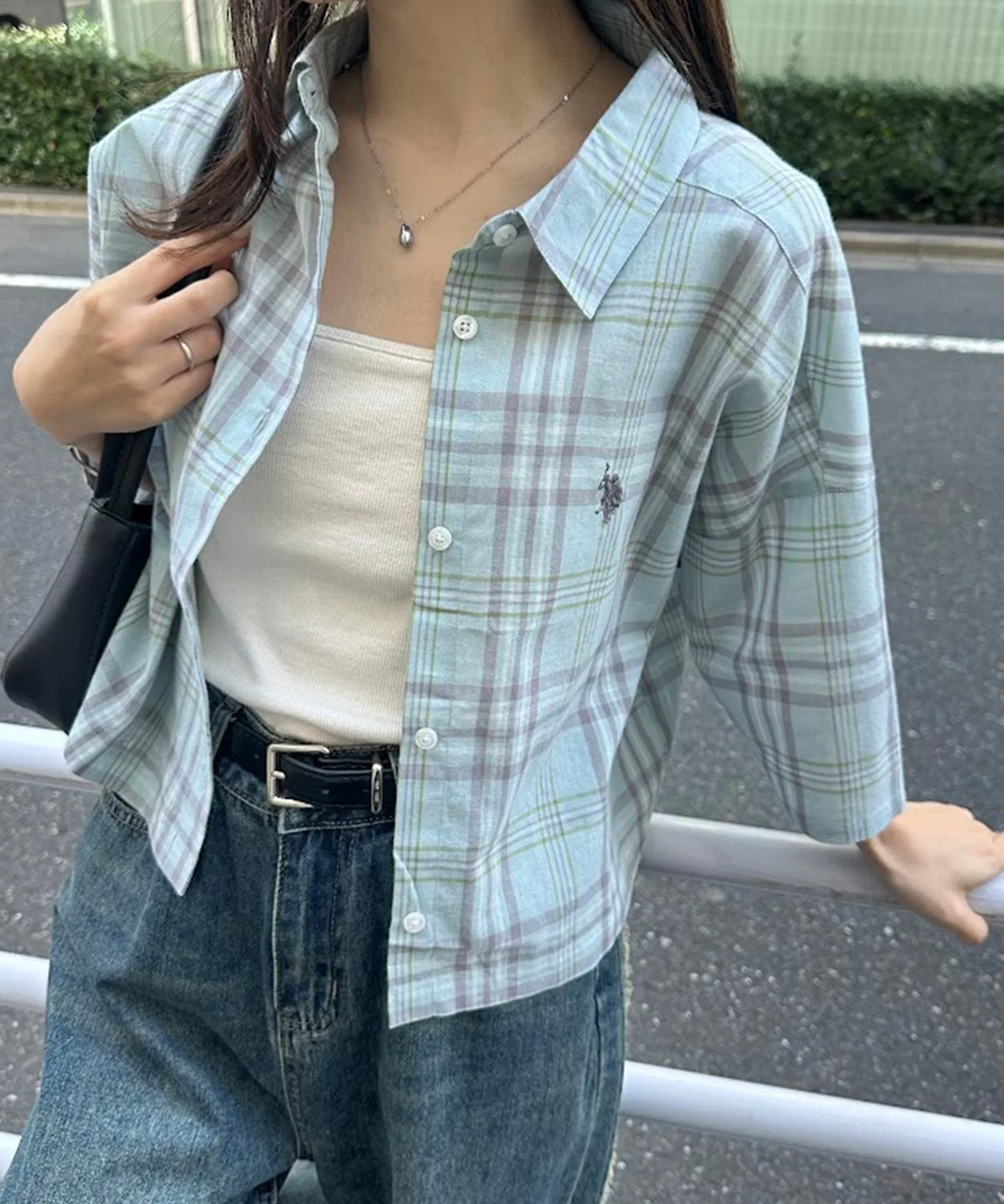 Женская рубашка в клетку с коротким рукавом, модель Checked Short Shirt U.S. POLO ASSN., Sax Blue — фото 4