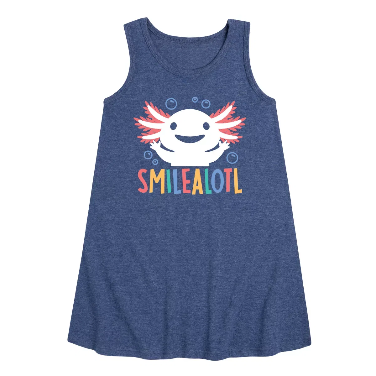 Детское платье-трапеция без рукавов с принтом Smilealotl Instant Message, Heather Navy