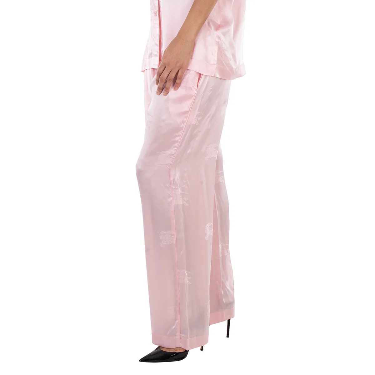 Брюки широкие из шелка с жаккардом EKD Wide Leg Silk Jacquard Trousers Burberry, Soft Blossom — фото 3