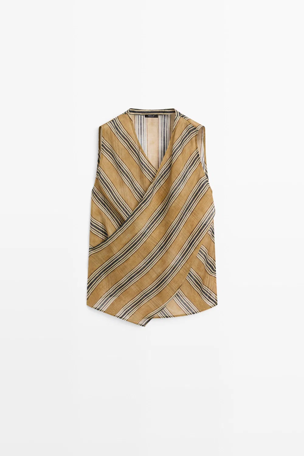 Топ Massimo Dutti Flowing Striped Ramie Blend Wrap, темно-желтый — фото 2