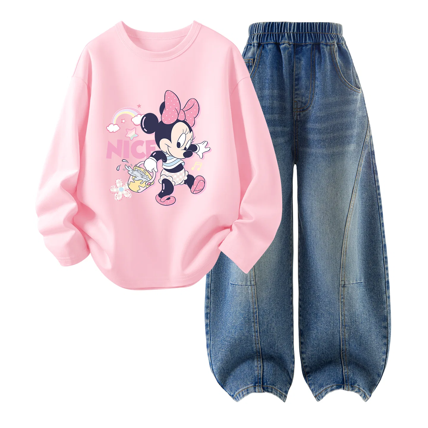 Детский спортивный комплект с круглым вырезом Casual Sportswear Disney, DiCai Water Light Pink + Solid Color Denim Blue