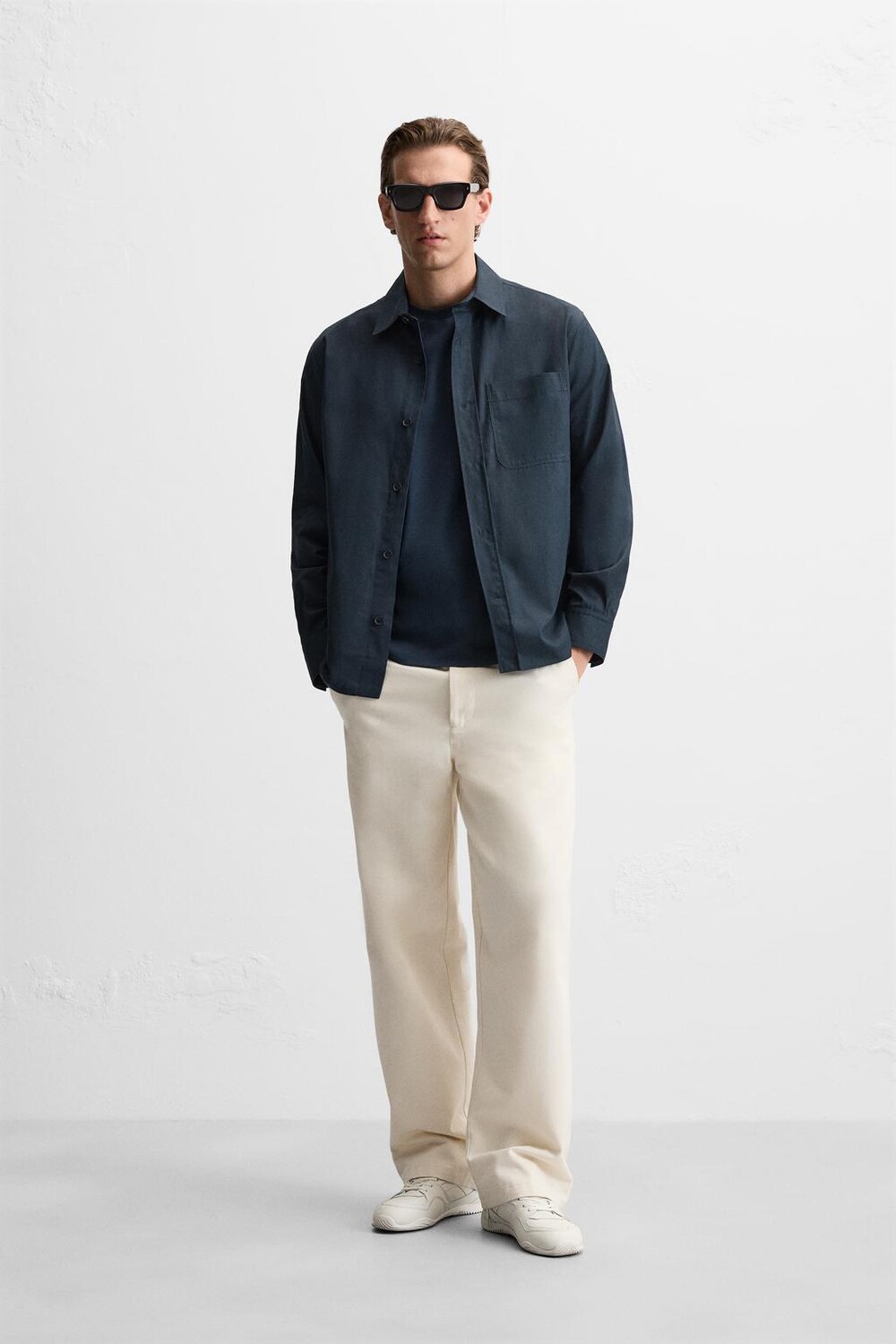 

Верхняя рубашка с карманами ZARA, темно-синий