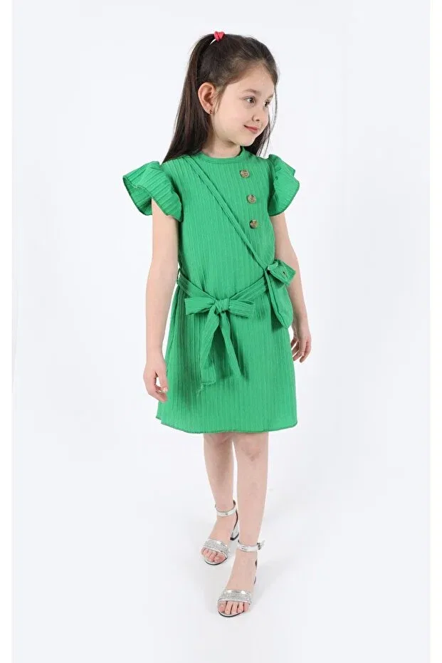 Детское платье для девочек с коротким рукавом Sax Blue Girls' Princess Dress Aden Kids, Green Pam With A Bag — фото 3