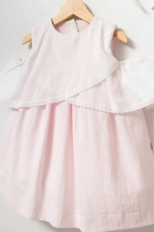 Детское платье для девочек кружевное с бретельками Mixmax Bebe, Pink — фото 2