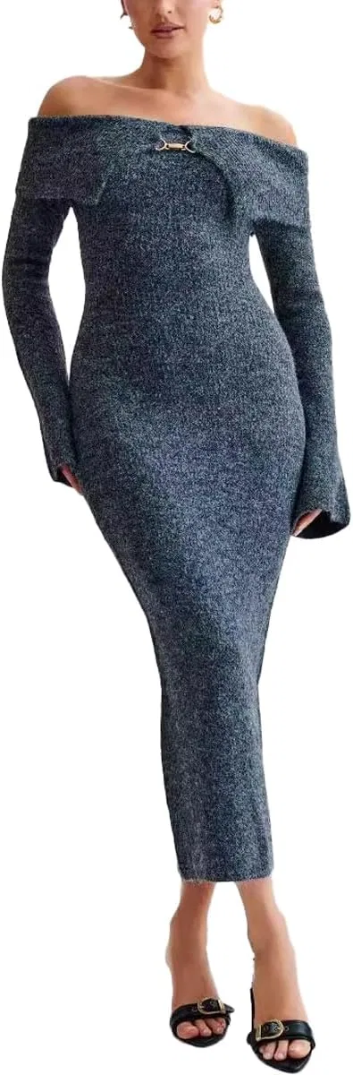 Женское платье-свитер с V-образным вырезом Bodycon, Grey