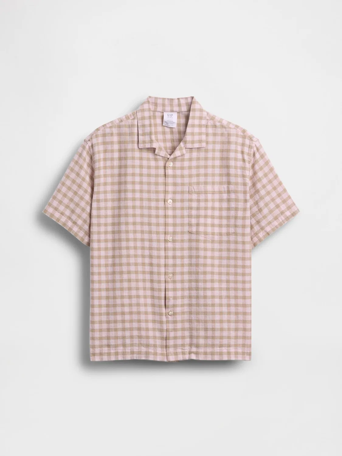Рубашка Holiday из льна с хлопком, свободный крой Gap, розовая клетка — фото 3