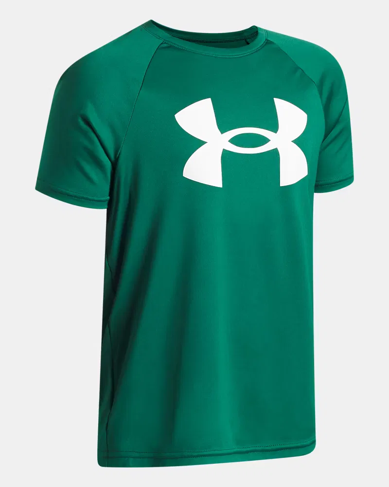 Футболка для мальчиков быстросохнущая UA Tech Big Logo UnderArmour, Campus Ivy/White — фото 3