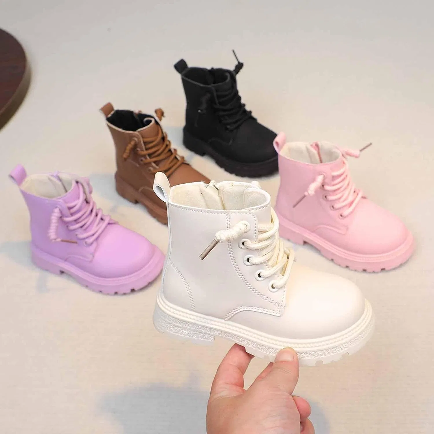 Детские ботинки для девочек с принтом, модель Girls Ankle Boots Casual Dress Shoes Lace Up Winter Booties Cozy Hiking Boots Walking Short Boot 4-11 Years — фото 2
