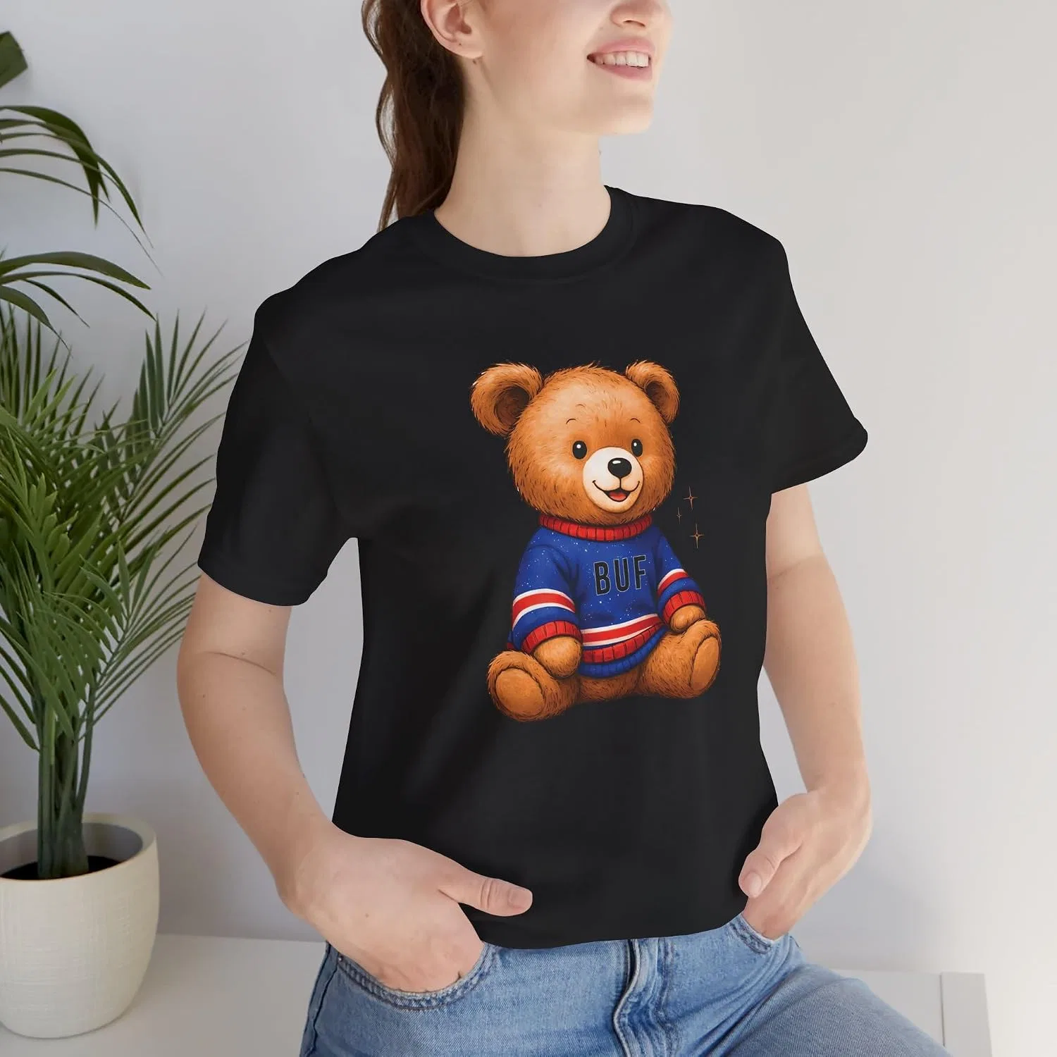 Футболка с медведем в футбольном свитере Bella+canvas, Black — фото 2