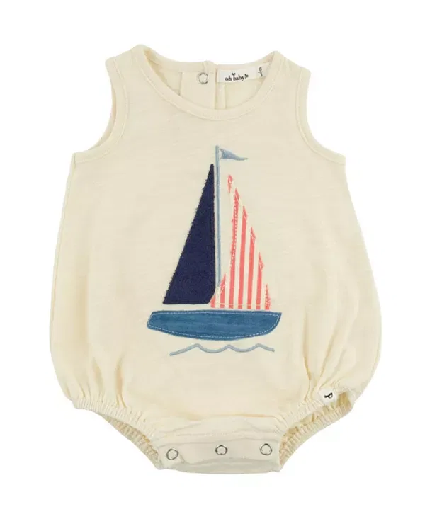 Детский комбинезон для мальчиков без рукавов Sailboat Applique Oh Baby!, Butter