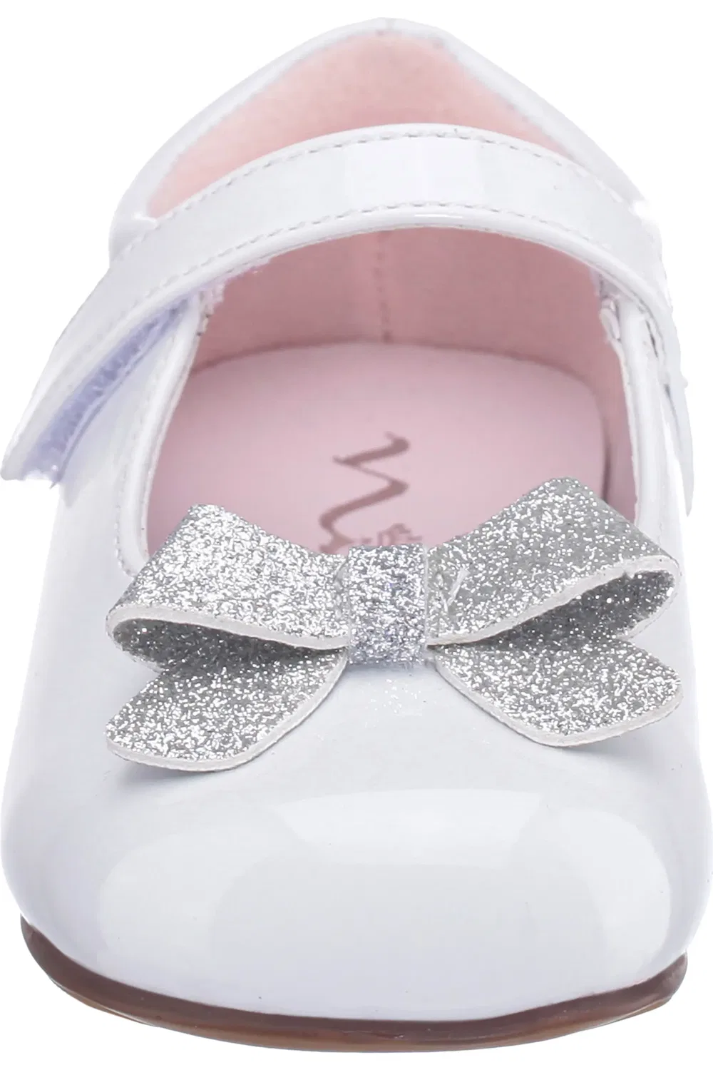 Туфли детские с бантом Emee Mary Jane Flat Nina, White Patent Glitter — фото 4