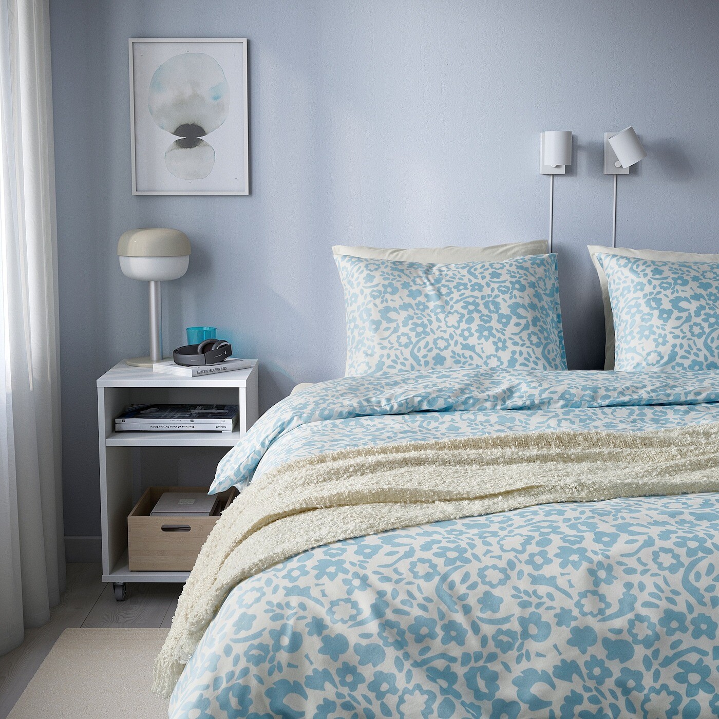 Комплект постельного белья Ikea Cymbalblomma, 150х200/50x60 см, белый/синий — фото 4