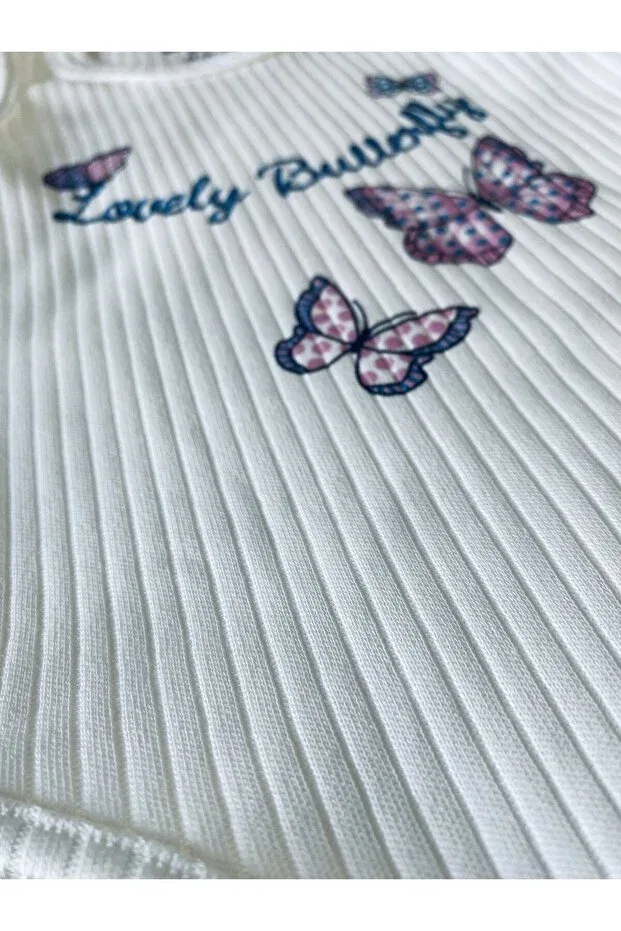 Детское боди для новорожденных с принтом Butterfly Patterned Gleamy, White Sugar Bleached — фото 2