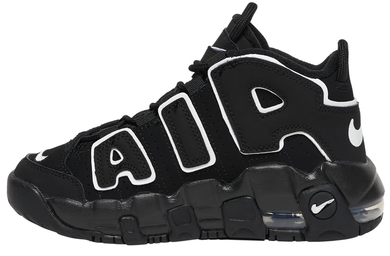 Детские кроссовки для мальчиков с кожаным верхом Nike Air More Uptempo, Nike, Black/Black/White — фото 2