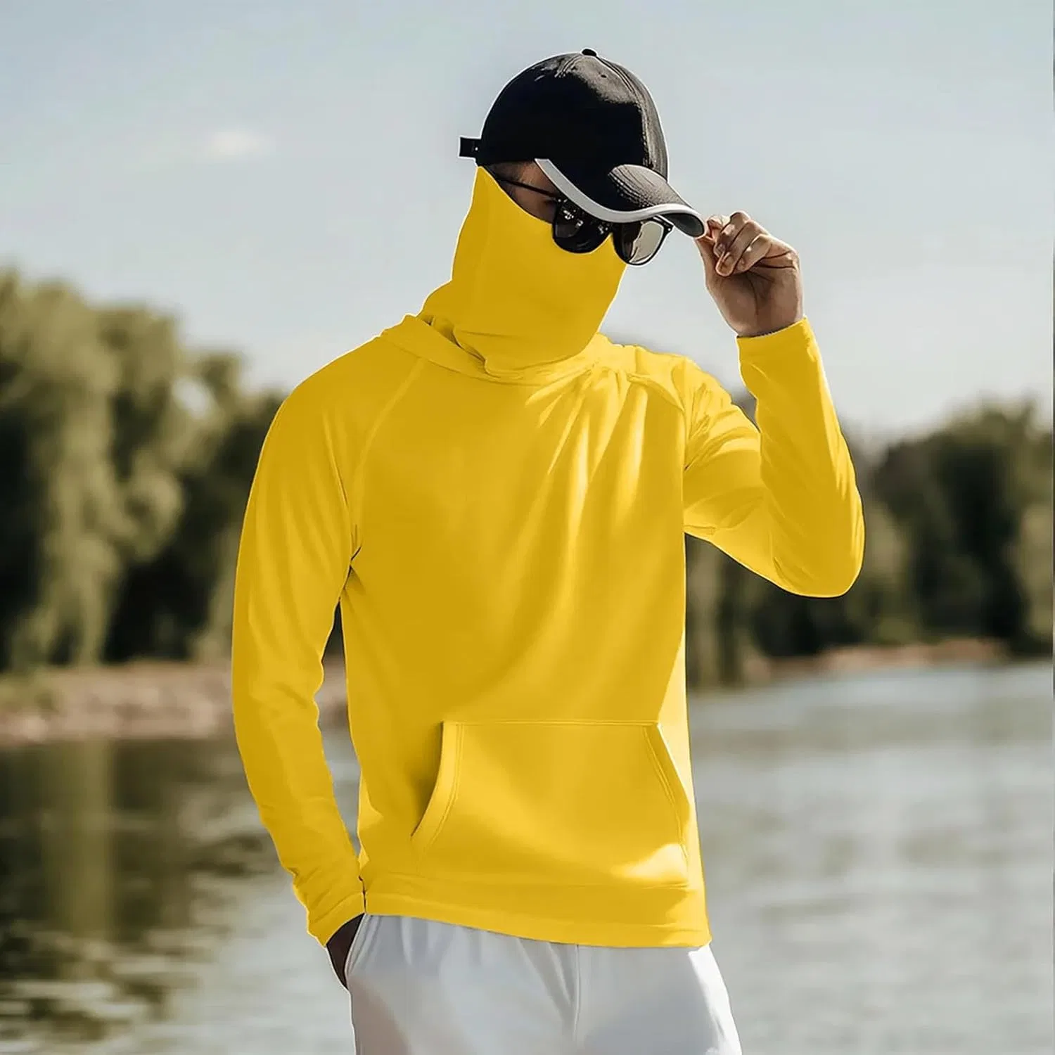 Мужская футболка с защитой от солнца UPF 50+ с маской, Yellow — фото 4