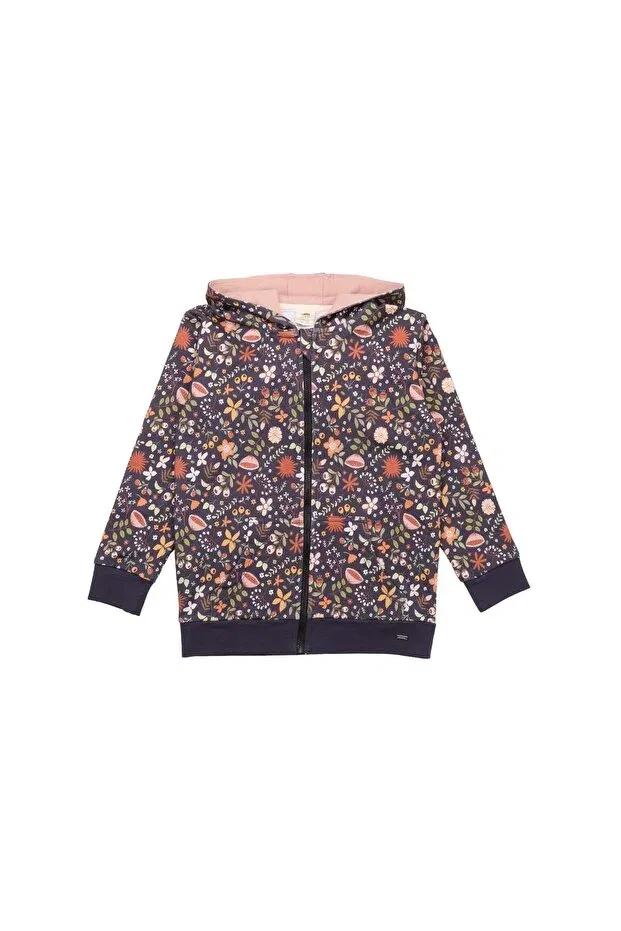 Детская куртка для девочек с принтом Autumn Flowers Patterned Organic Baby Sweat Jacket Walkiddy, Brown