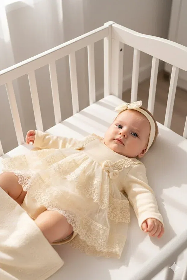 Детское платье-боди для девочек с вышивкой Miniday Baby, Beige