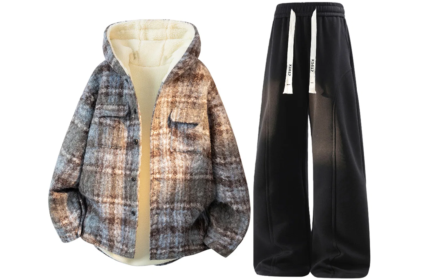 Детский комплект из утепленного худи с капюшоном и брюк X1617, Gray Puffer Jacket+Black Pants