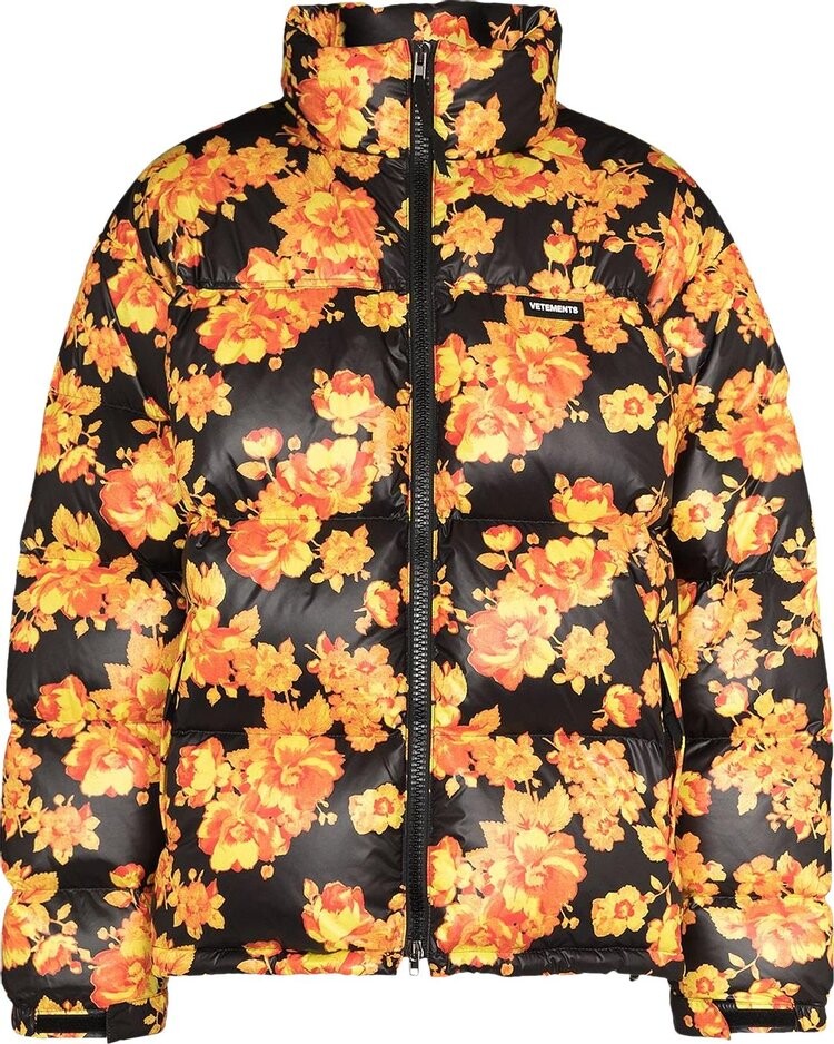 Пуховик Vetements Acid Flower Puffer Jacket 'Black Flower Print', черный