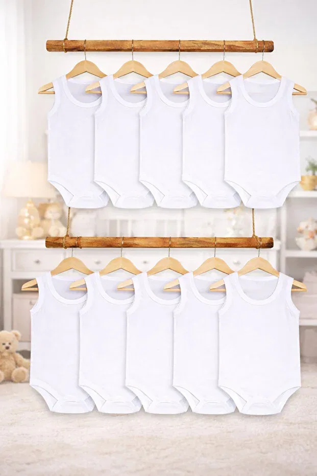 Детское боди-комбинезон без рукавов комплект 10 шт Unisex Vieso, White