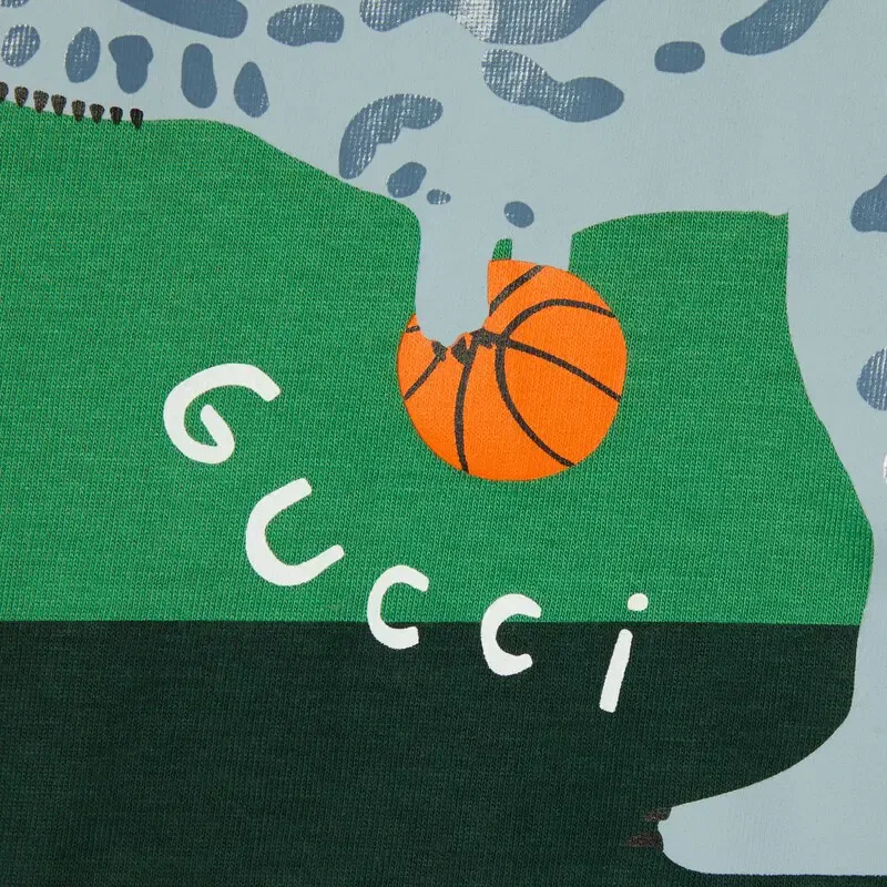 Детская футболка с круглым вырезом, хлопковая, Green, GUCCI — фото 3