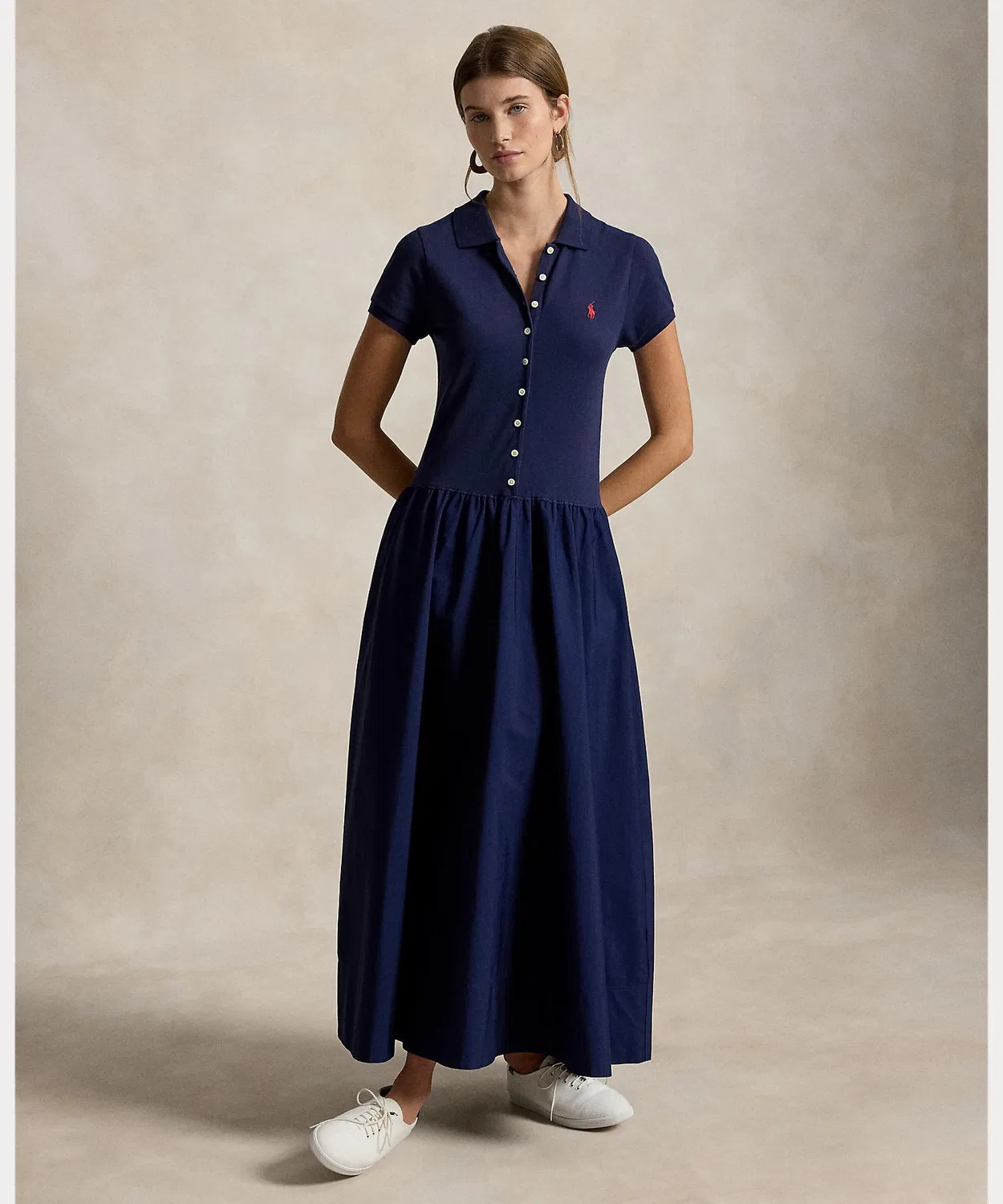 Женское платье-поло с принтом Hybrid Mesh Polo Bodice POLO RALPH LAUREN, Navy