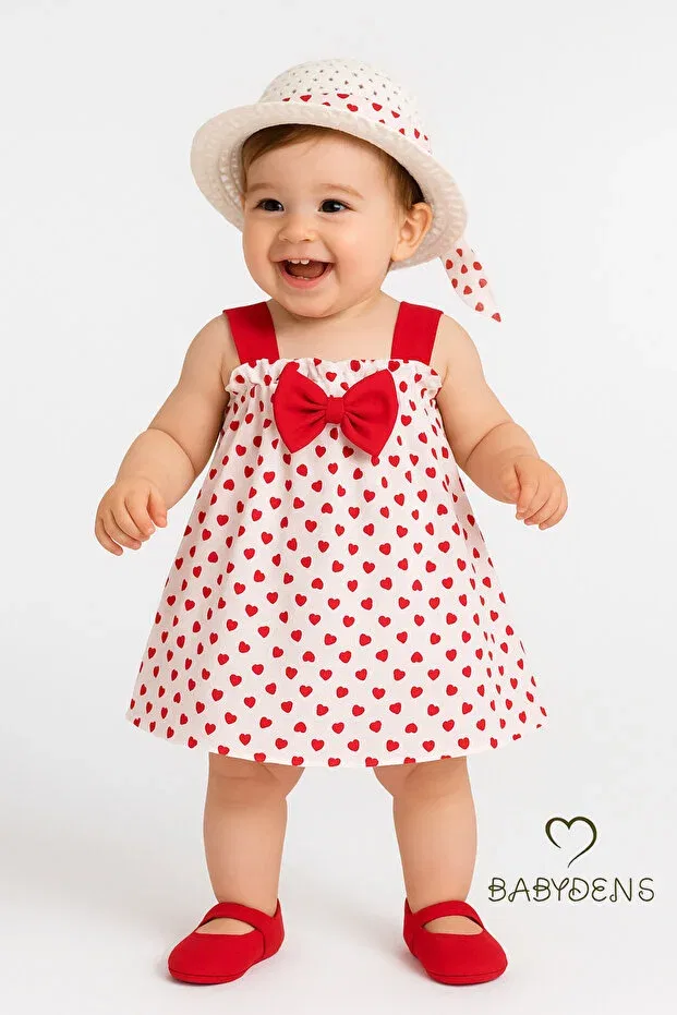 Детский комплект для девочек с принтом Babyden'S, White-Red Heart — фото 2