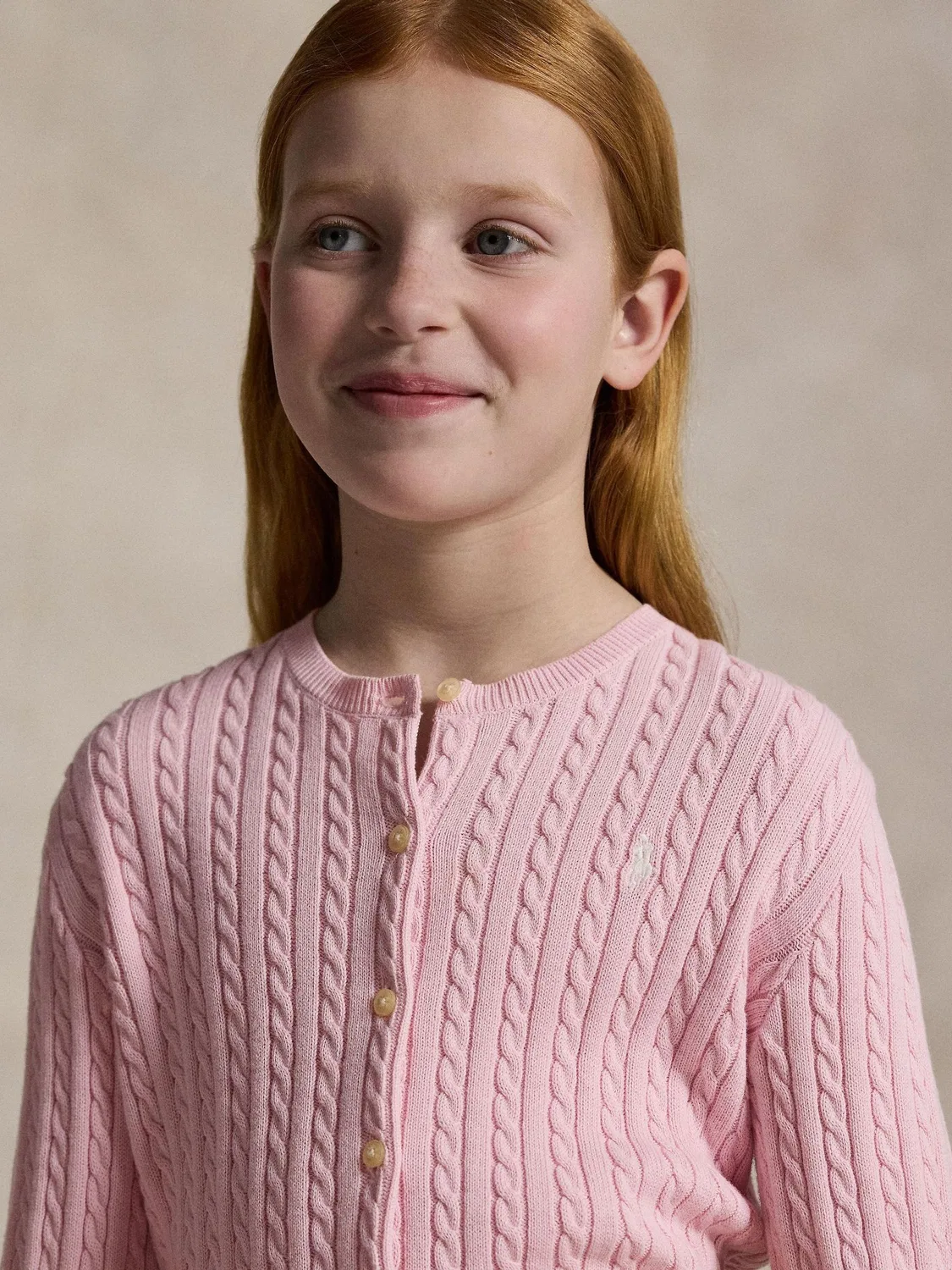 Кардиган вязаный, модель Cable Knit Polo Ralph Lauren, розовый — фото 3