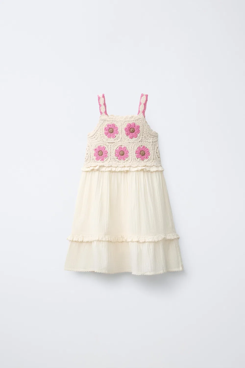 Платье, связанное крючком и спицами. ZARA, Pink