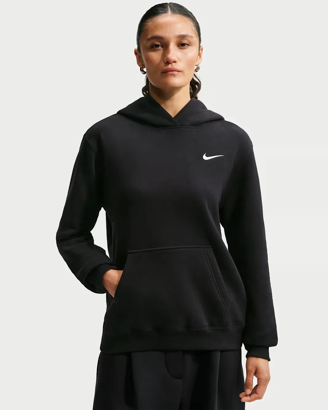 Женская толстовка с капюшоном Nike Studio Fleece Medium Weight, Total Black/Sail