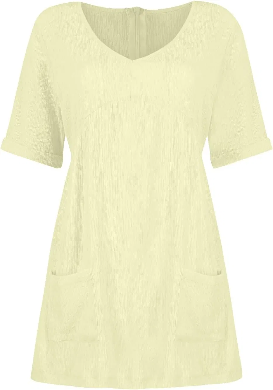 Женское повседневное платье-футболка с V-образным вырезом и карманом, Yellow — фото 4