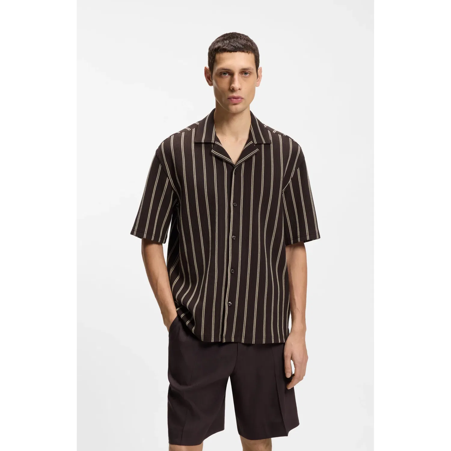 Мужская свободная короткая рубашка из джерси BOSS, Dark Brown