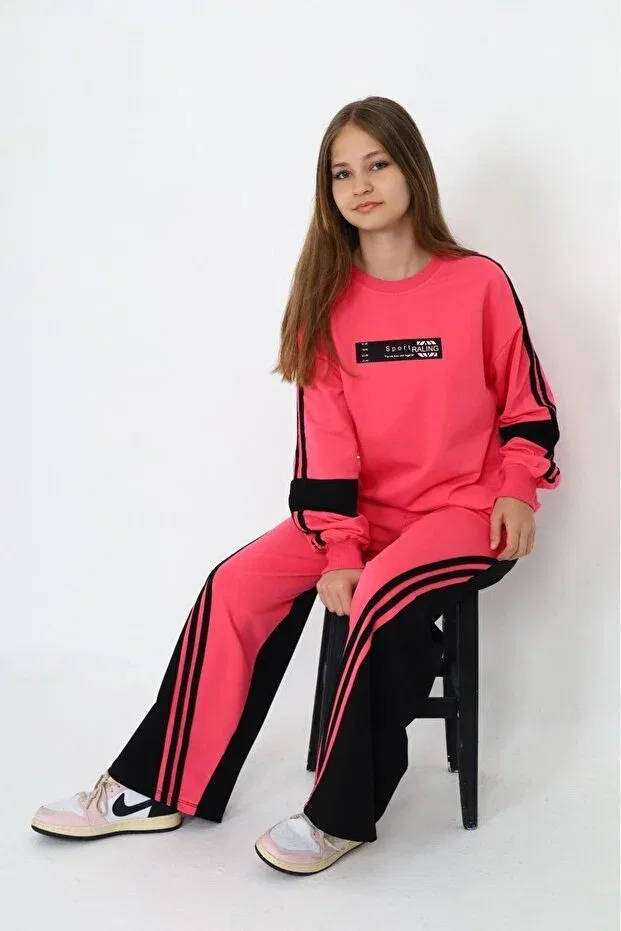 Детский спортивный костюм для девочек из хлопка оверсайз Joui Co, Fuchsia — фото 2