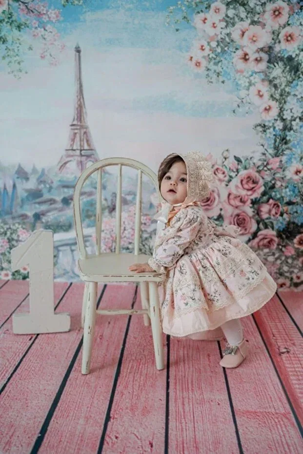 Детское платье для девочек кружевное с принтом Salmon Vintage Baby Girl Dress Linarookids, Salmon
