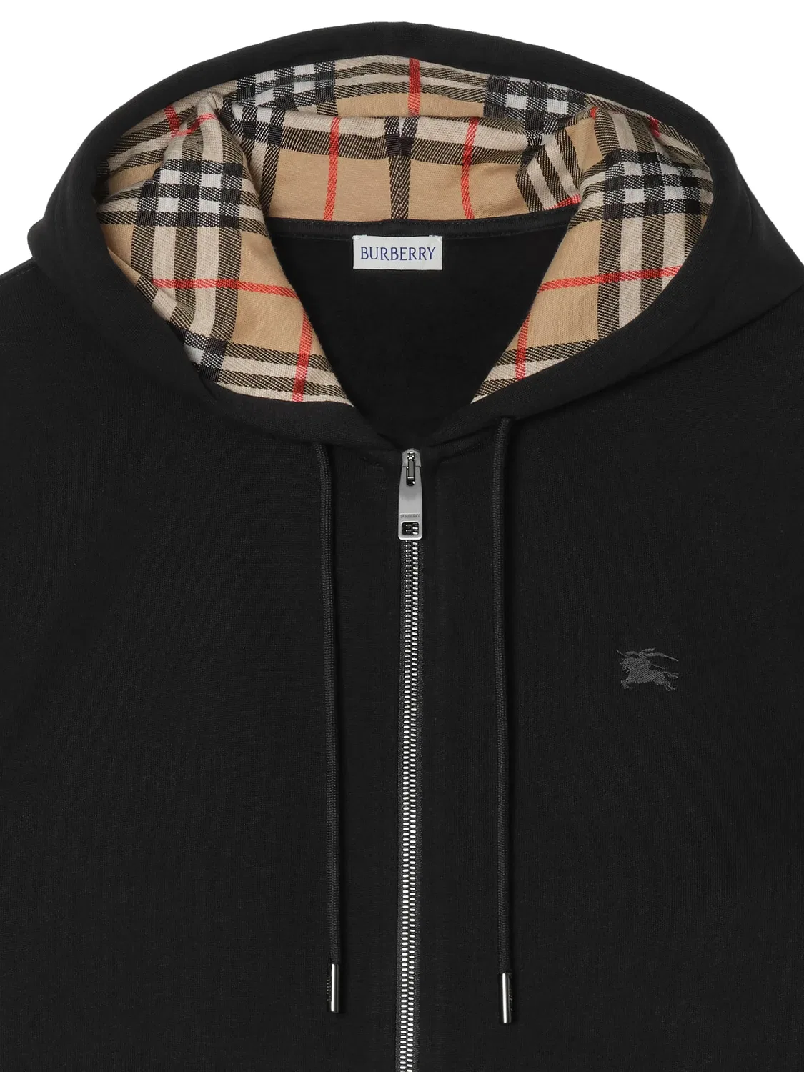 Худи на молнии Check хлопковое Burberry, черный — фото 2